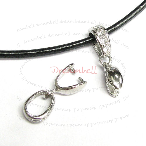 1x Rhodium plated Sterling Silver CZ Pendant Bail Pinch Dangle Clasp Connector