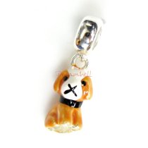 Sterling silver Lovely Dog Puppy Enamel Dangle Bead for European Charm Bracelets