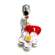 Sterling silver Love Heart Flower Enamel Dangle Bead for European Charm Bracelets