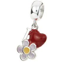 Sterling silver Love Heart Flower Enamel Dangle Bead for European Charm Bracelets