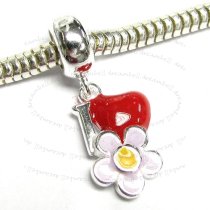 Sterling silver Love Heart Flower Enamel Dangle Bead for European Charm Bracelets