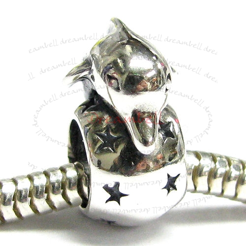 Sterling Silver Dolphin w/ Star Ball Bead for European Charm Bracelets