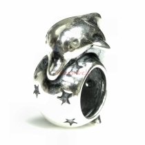 Sterling Silver Dolphin w/ Star Ball Bead for European Charm Bracelets