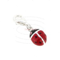 STERLING SILVER Lady Bug Ladybird Enamel Dangle CHARM Pendant for European Style Clip on Charm