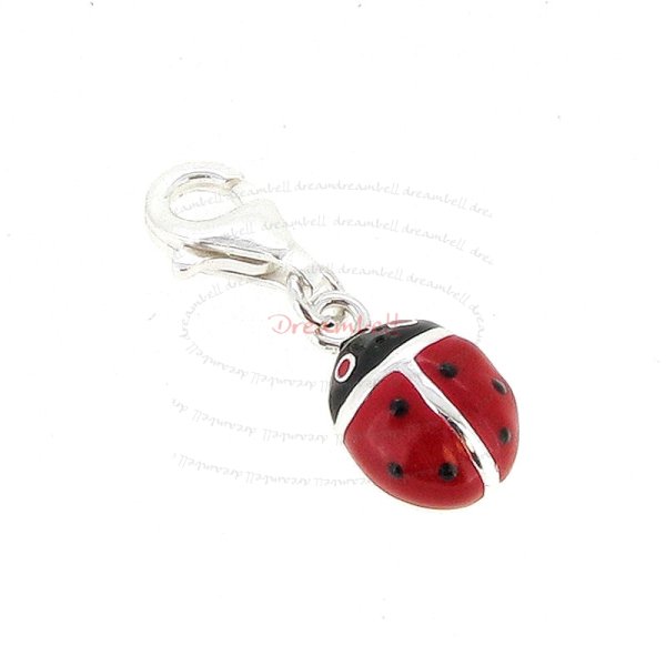 STERLING SILVER Lady Bug Ladybird Enamel Dangle CHARM Pendant for European Style Clip on Charm