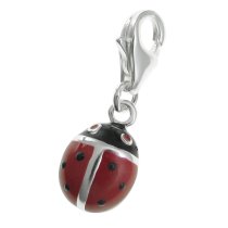 STERLING SILVER Lady Bug Ladybird Enamel Dangle CHARM Pendant for European Style Clip on Charm