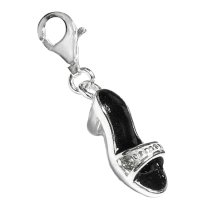 STERLING SILVER Lady Slipper Enamel Dangle Pendant f/ European Clip on Charm w/ Lobster Clasp