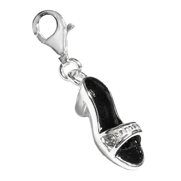 STERLING SILVER Lady Slipper Enamel Dangle Pendant f/ European Clip on Charm w/ Lobster Clasp