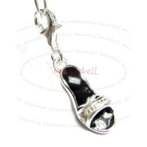 STERLING SILVER Lady Slipper Enamel Dangle Pendant f/ European Clip on Charm w/ Lobster Clasp