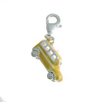 STERLING SILVER Yellow Bus Coach Enamel Dangle European Clip on Charm w/ Lobster