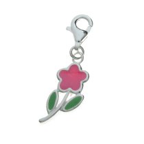 STERLING SILVER Flower Enamel Dangle CHARM Pendant for European Style Clip on Charm