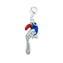 STERLING SILVER Parrot Enamel Dangle CHARM Pendant for European Style Clip on Charm