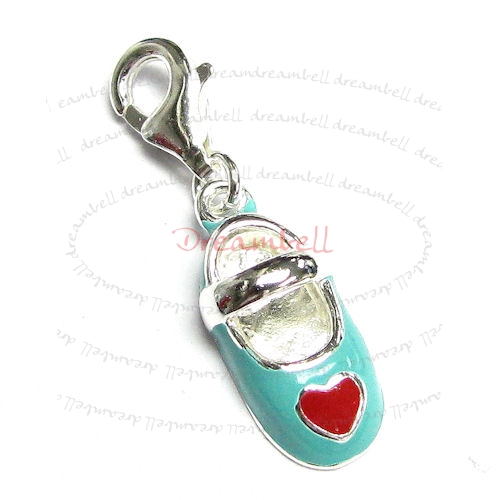 STERLING SILVER Girl Love Shoe Enamel Dangle CHARM Pendant for European Style Clip on Charm