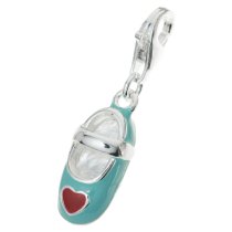 STERLING SILVER Girl Love Shoe Enamel Dangle CHARM Pendant for European Style Clip on Charm