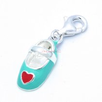 STERLING SILVER Girl Love Shoe Enamel Dangle CHARM Pendant for European Style Clip on Charm