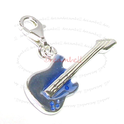 STERLING SILVER Guitar Enamel Dangle CHARM Pendant for European Style Clip on Charm