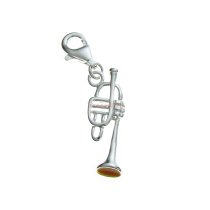 STERLING SILVER Trumpet Musical instrument Clip on European Enamel bead Charm