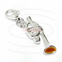 STERLING SILVER Trumpet Musical instrument Clip on European Enamel bead Charm