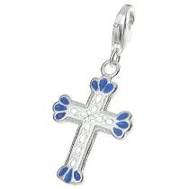 STERLING SILVER Holy Cross Enamel Dangle CHARM Pendant for European Style Clip on Charm