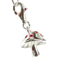 STERLING SILVER Mushroom Enamel Dangle CHARM Pendant for European Style Clip on Charm