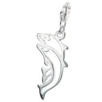 STERLING SILVER Dancing Dolphins Dangle CHARM Pendant for European Style Clip on Charm