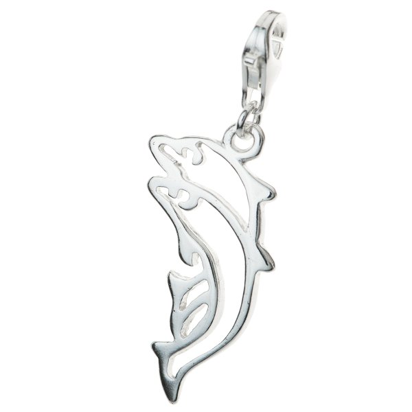 STERLING SILVER Dancing Dolphins Dangle CHARM Pendant for European Style Clip on Charm