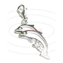 STERLING SILVER Dancing Dolphins Dangle CHARM Pendant for European Style Clip on Charm