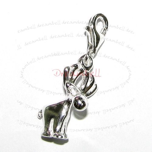 STERLING SILVER Lovely Reindeer Buck Dangle CHARM Pendant for European Style Clip on Charm