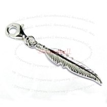 Sterling Silver Bird Feather Dangle Pendant w/ Lobster for European Style Charm