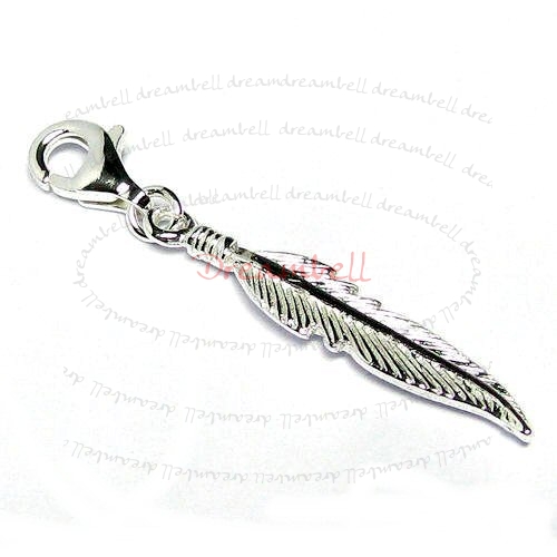 Sterling Silver Bird Feather Dangle Pendant w/ Lobster for European Style Charm