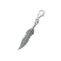 Sterling Silver Bird Feather Dangle Pendant w/ Lobster for European Style Charm