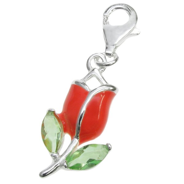 STERLING SILVER Flower CZ Enamel Dangle CHARM Pendant for European Style Clip on Charm