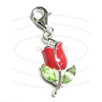STERLING SILVER Flower CZ Enamel Dangle CHARM Pendant for European Style Clip on Charm