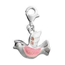 STERLING SILVER Dove Bird CZ Enamel Dangle CHARM Pendant for European Style Clip on Charm