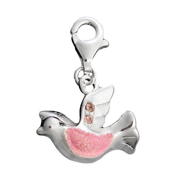 STERLING SILVER Dove Bird CZ Enamel Dangle CHARM Pendant for European Style Clip on Charm