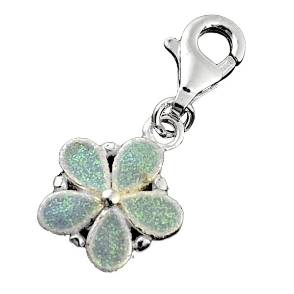 STERLING SILVER Flower Enamel Dangle CHARM Pendant for European Style Clip on Charm