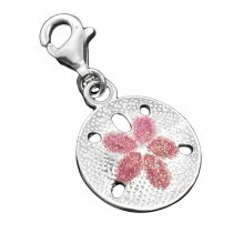 STERLING SILVER Round Flower Enamel Dangle CHARM Pendant for European Style Clip on Charm