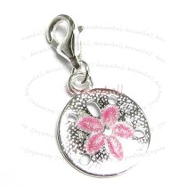 STERLING SILVER Round Flower Enamel Dangle CHARM Pendant for European Style Clip on Charm