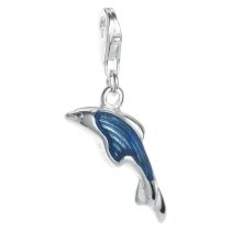 STERLING SILVER Dolphin Enamel Dangle CHARM Pendant for European Clip on Charm w/ Lobster