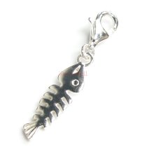 STERLING SILVER Fish Bone Dangle CHARM Pendant for European Style Clip on Charm