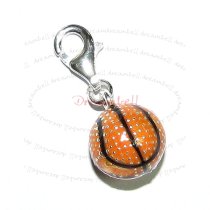 STERLING SILVER Basketball Ball Enamel Dangle CHARM Pendant for European Style Clip on Charm