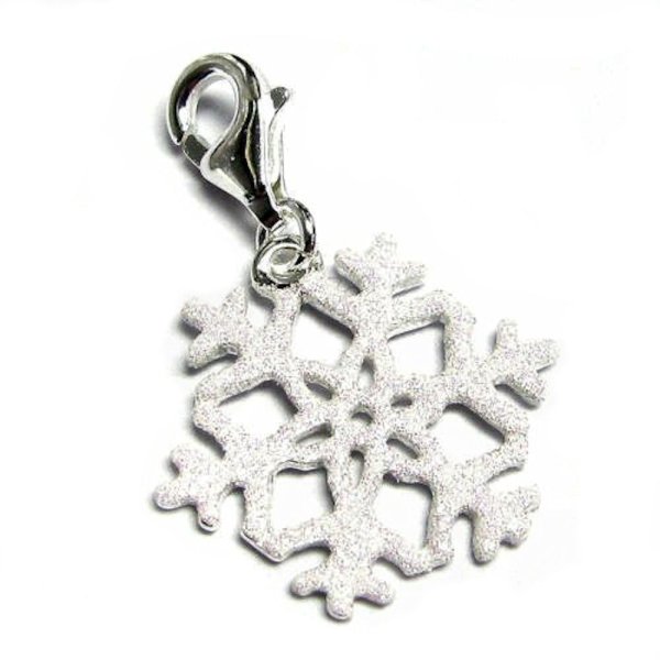 STERLING SILVER Snowflake Enamel Dangle CHARM Pendant for European Style Clip on Charm