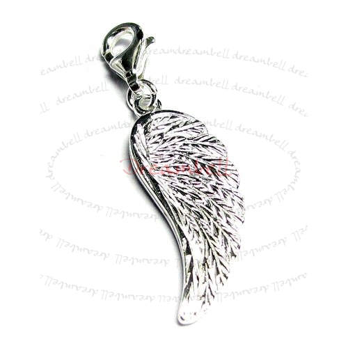 Sterling Silver Angel Wing Dangle Feather Charm Pendant for European Style Lobster Clip on Charm