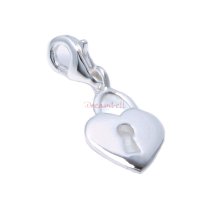 STERLING SILVER Heart Love Lock Dangle CHARM Pendant for European Style Clip on Charm