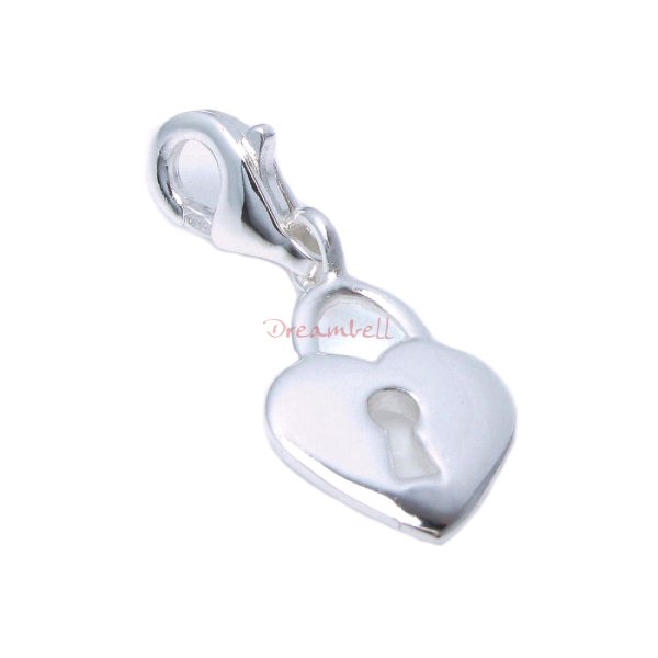 STERLING SILVER Heart Love Lock Dangle CHARM Pendant for European Style Clip on Charm