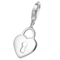 STERLING SILVER Heart Love Lock Dangle CHARM Pendant for European Style Clip on Charm