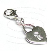 STERLING SILVER Heart Love Lock Dangle CHARM Pendant for European Style Clip on Charm