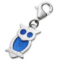 STERLING SILVER Owl Bird Enamel Dangle CHARM Pendant for European Style Clip on Charm