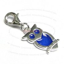 STERLING SILVER Owl Bird Enamel Dangle CHARM Pendant for European Style Clip on Charm