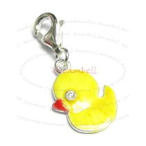 STERLING SILVER Toy Yellow Chick Enamel Dangle CHARM Pendant for European Style Clip on Charm